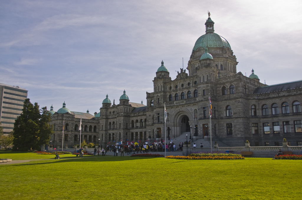 A photograph of the BC legislature building on a sunny day.